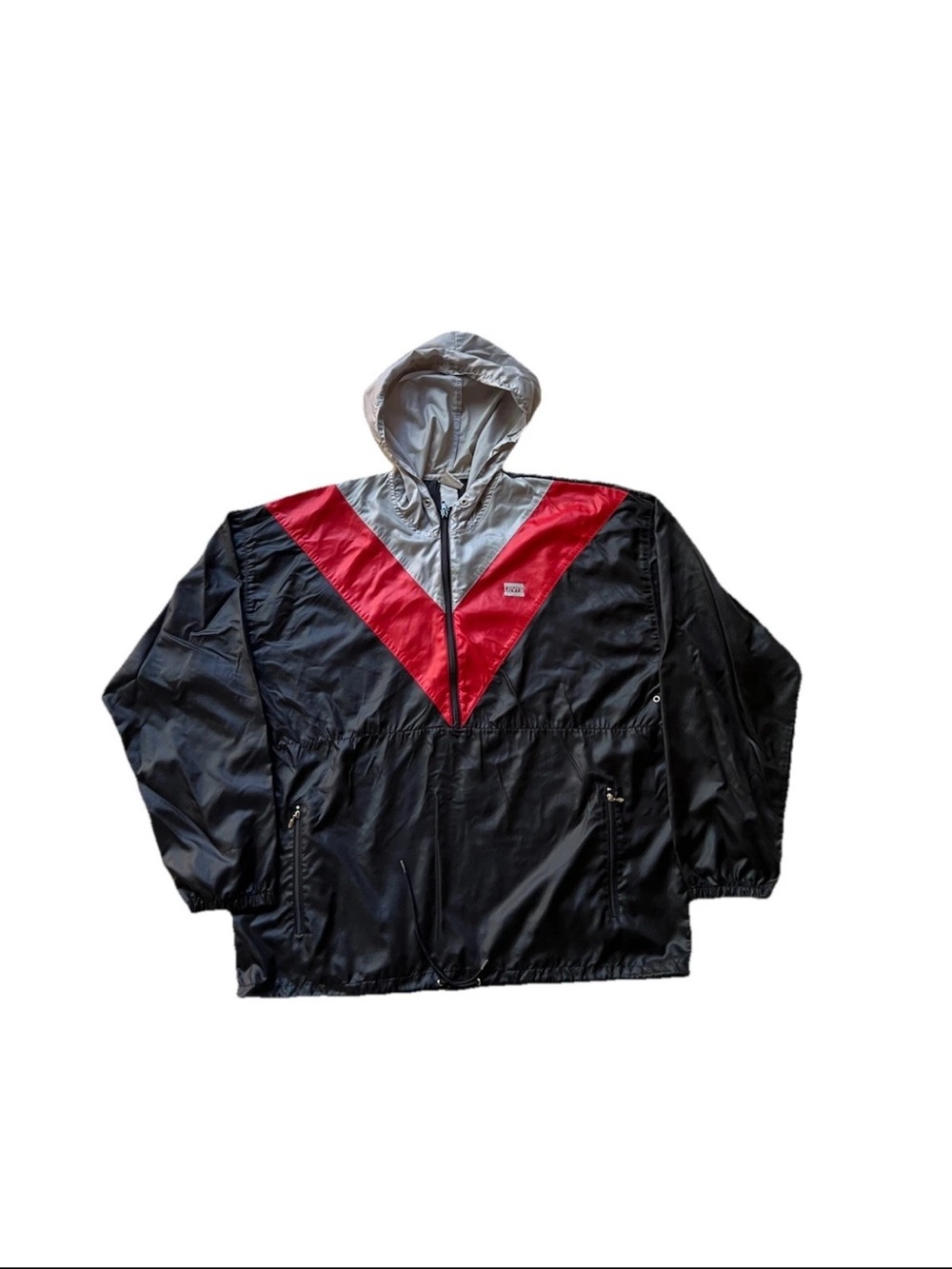 VTG Levi's Nylon Black / Red / Gray Pullover Windbreaker Jacket Size Large 80s